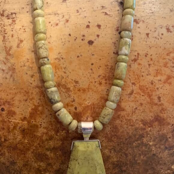 Sterling Silver Olive Opal Necklace by Jay King of Mine Finds - Picture 1 of 4
